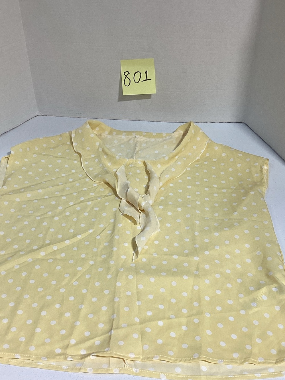 Yellow Polka Dot Tie-Neck Blouse - Women